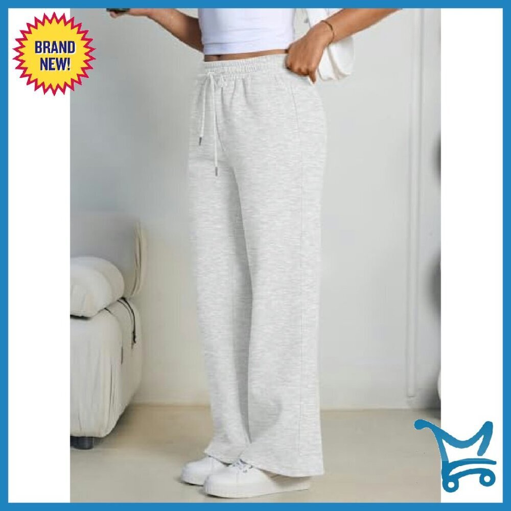 Fleece Lined Wide Leg Sweatpants High Waist Baggy Joggers Lounge Travel - Picture 4 of 7